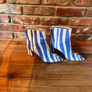 Audrey O Striped Blue and White Ankle Boots